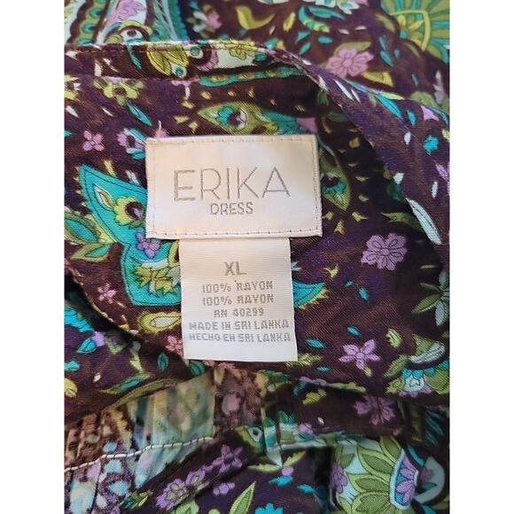 Vtg 90s ERIKA Green Paisley Pleated Button Front Rayon Maxi Dress Women's XL - Picture 11 of 11